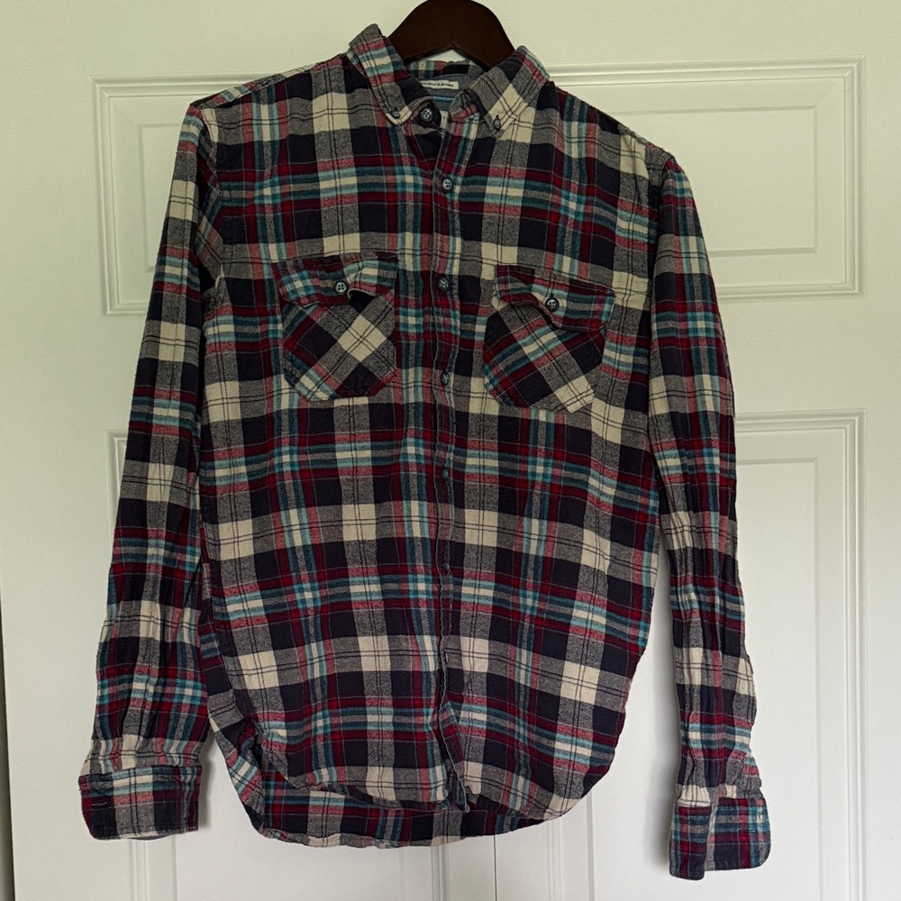 Men's Casual Flannel Button-Down Shirt - Red, Blue, White
